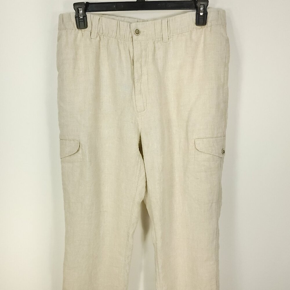 Caribbean Pants Men's 38x30 Khaki Linen Lounge Casual Beach Cargo